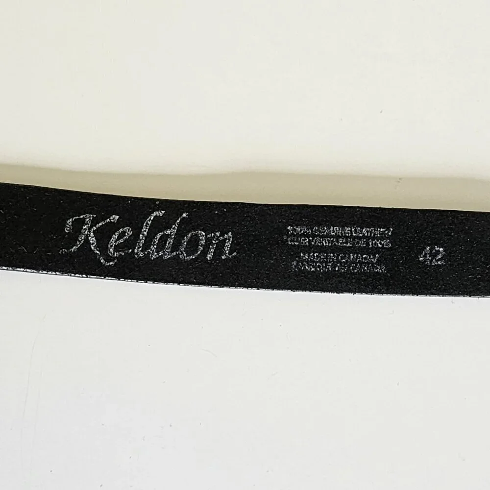 Keldon Belt Men 42 Black Genuine Leather Metal Buckle Made In Canada Vtg Classic